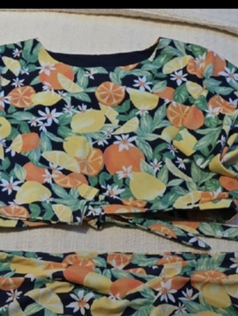 Tropical Fruit Print Swim Shirt- Navy, Yellow & Orange